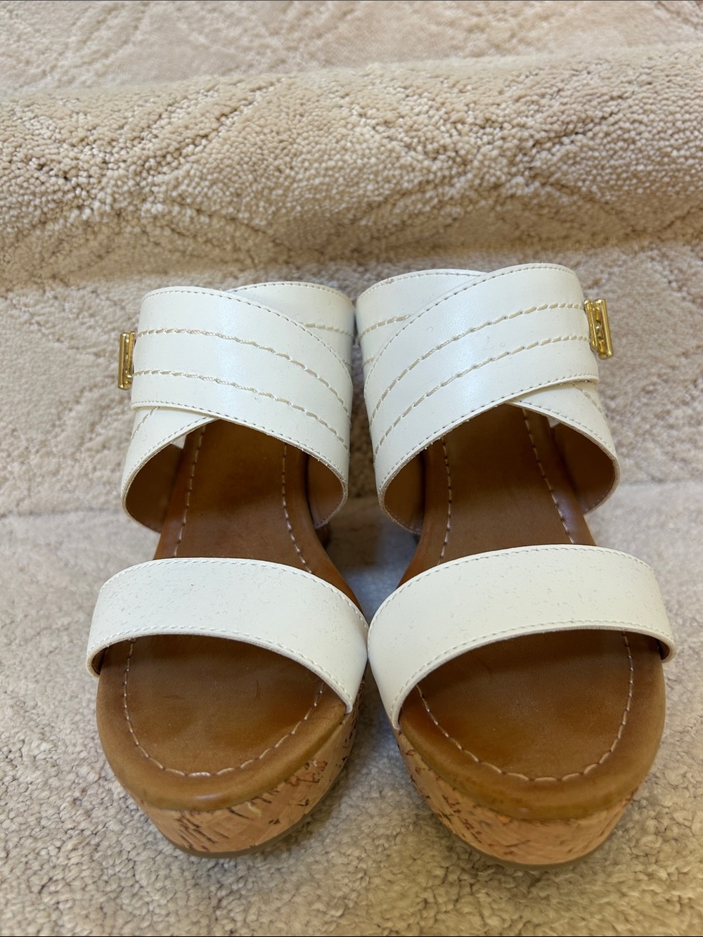 Tommy Hilfiger White Leather Cork Platform Shoes.